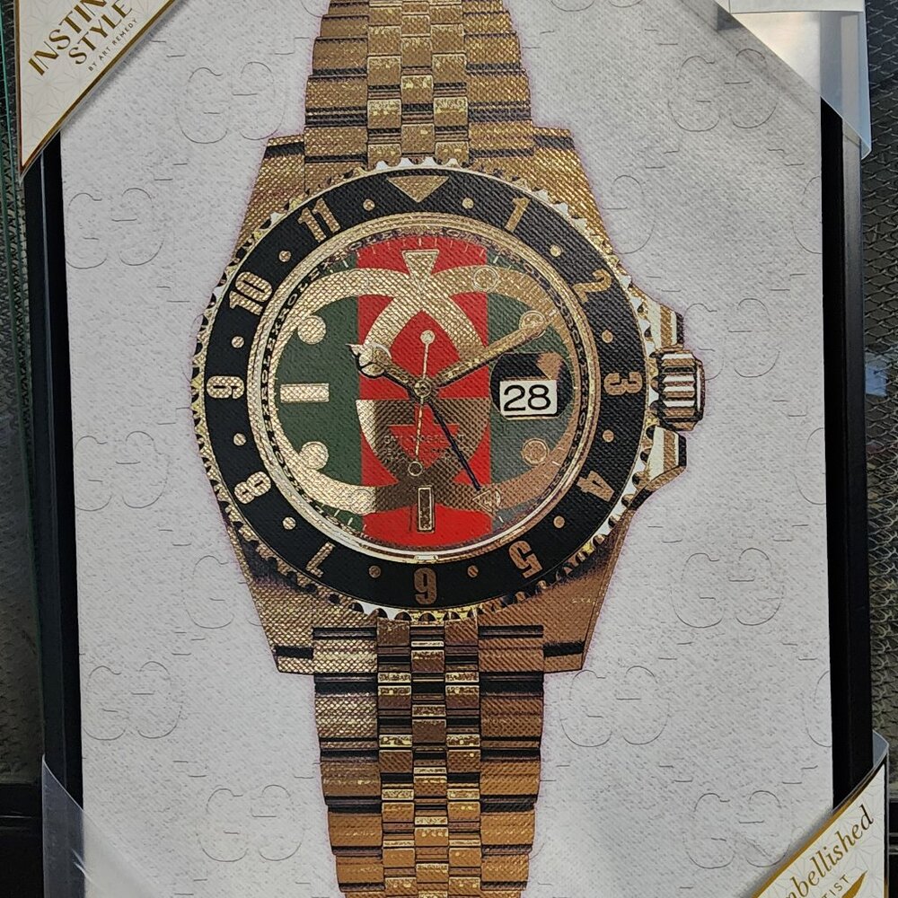 NWT Luxury Framed Canvas Wall Art Decor Gucci Watch  11 x 17